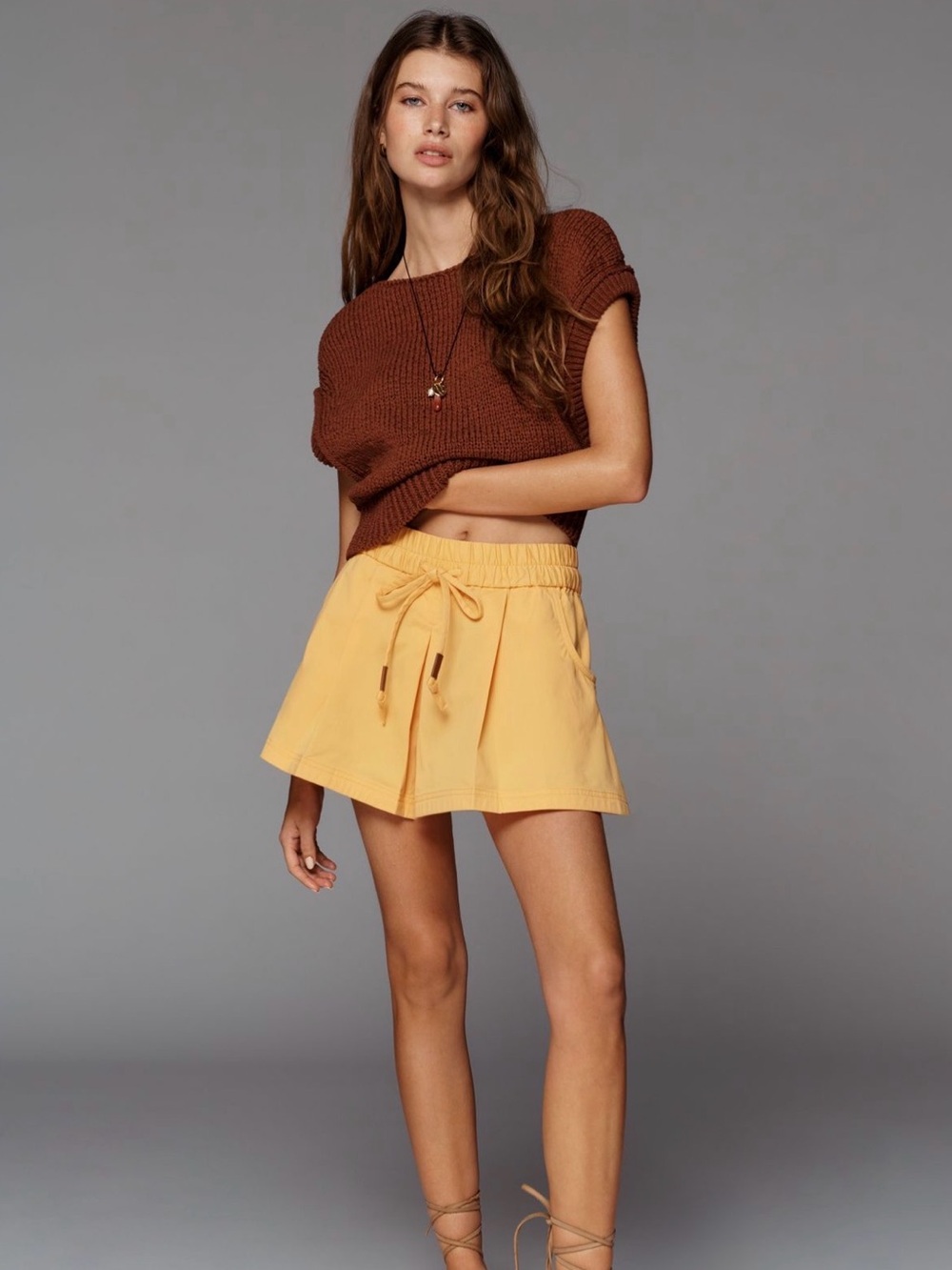 Maeve Orange Drawstring Skort
